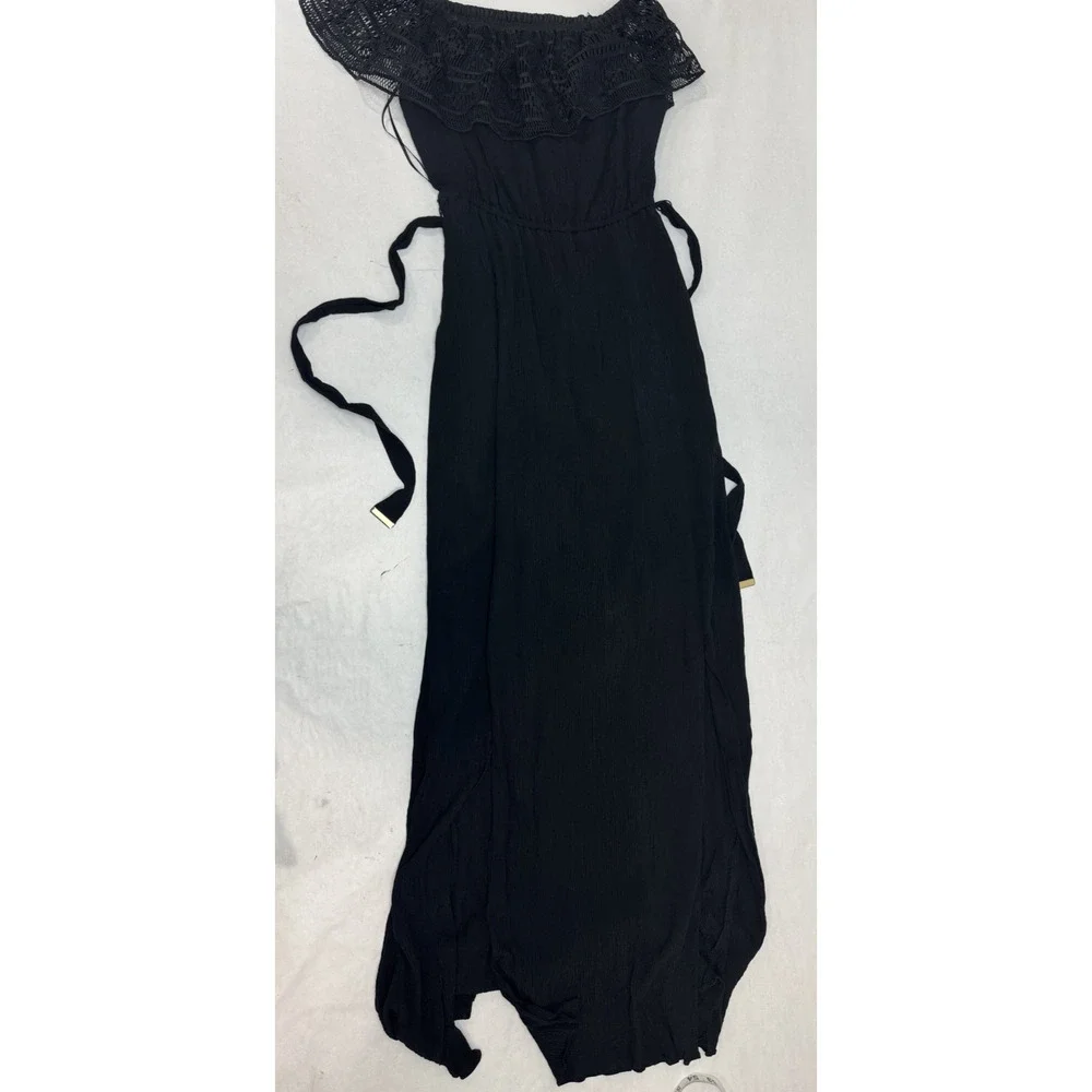 Whimsigoth Black Dress Rayon Boho Long Slit Lace Detail Gothic Cottage Size XS - Picture 4 of 11